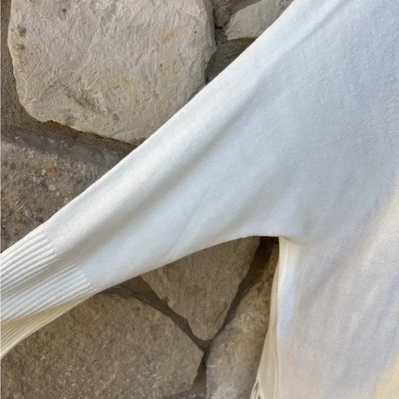 New Directions Tunic Cowl Neck Sweater Size Medium Ivory Fringe Accent NWT - Picture 5 of 10